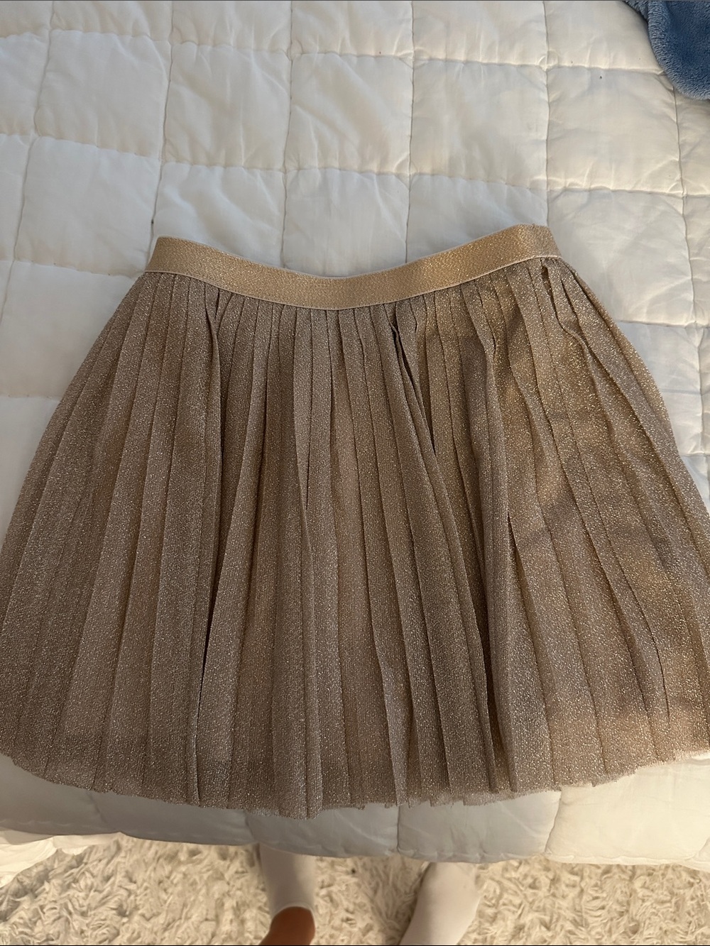 Crewcuts Glitter Pleated Tulle Skirt in Champagne Gold